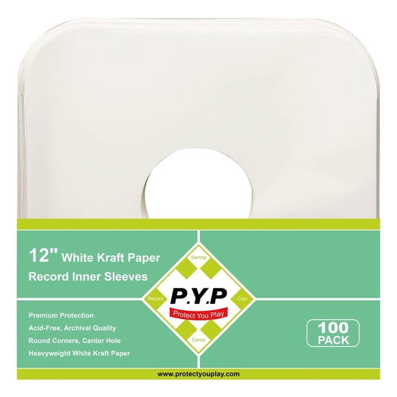 Fundas interiores Vinyl-Record P.Y.P, 12 pulgadas, 100 quilates, color kraft blanco
