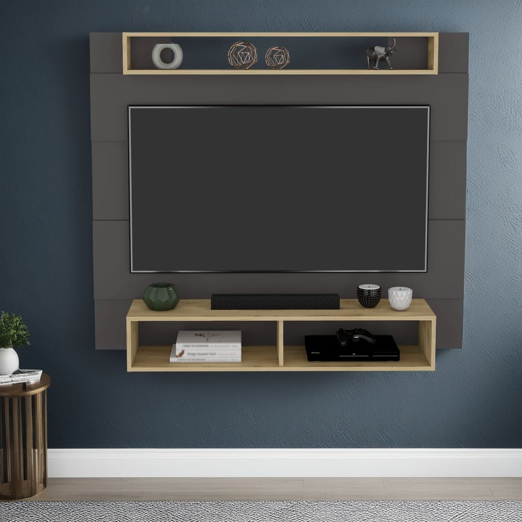 Tuhome - Panel Tv 65" Charlotte Plomo Y Macadamia 120x140x31,5 Cm