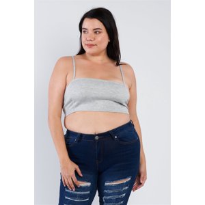 Saronite Top Corto De Tirantes Finos Con Espalda Abierta A Rayas Y Escote Cuadrado Basics, Gris (Talla Grande Para Mujer)