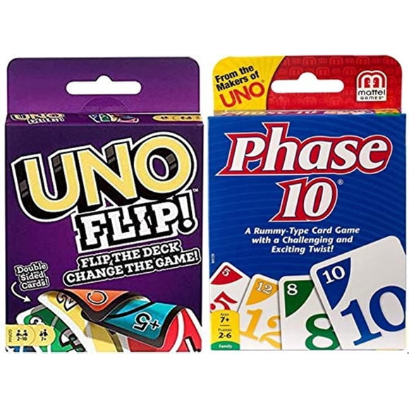 Juego de cartas Mattel UNO Flip and Phase 10, paquete de dos