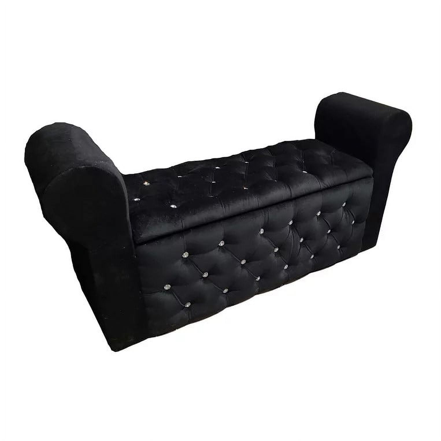 Muebles Hvm - Banqueta Baul Hvm Capitone Negro Felpa B/diamantes