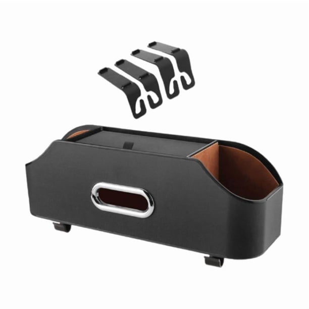 Auto asiento trasero organizador caja de pañuelos 2 bebida portavasos viaje fácil instalación automóvil accesorios interiores con ganchos soporte para Negro