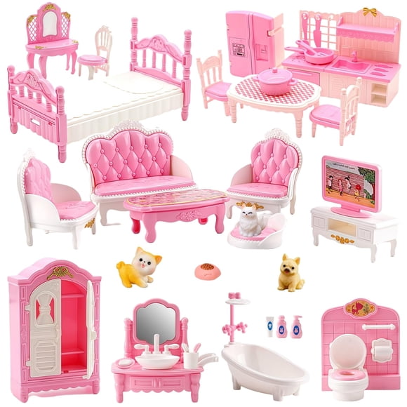 Juego de muebles para casa de muñecas SwankyStyle 36 piezas escala 1:12 rosa
