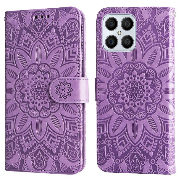 Funda tipo cartera FOXDOCK para Honor X8 4G , diseño girasol en relieve, cuero PU, cierre magnético, soporte y tarjetero