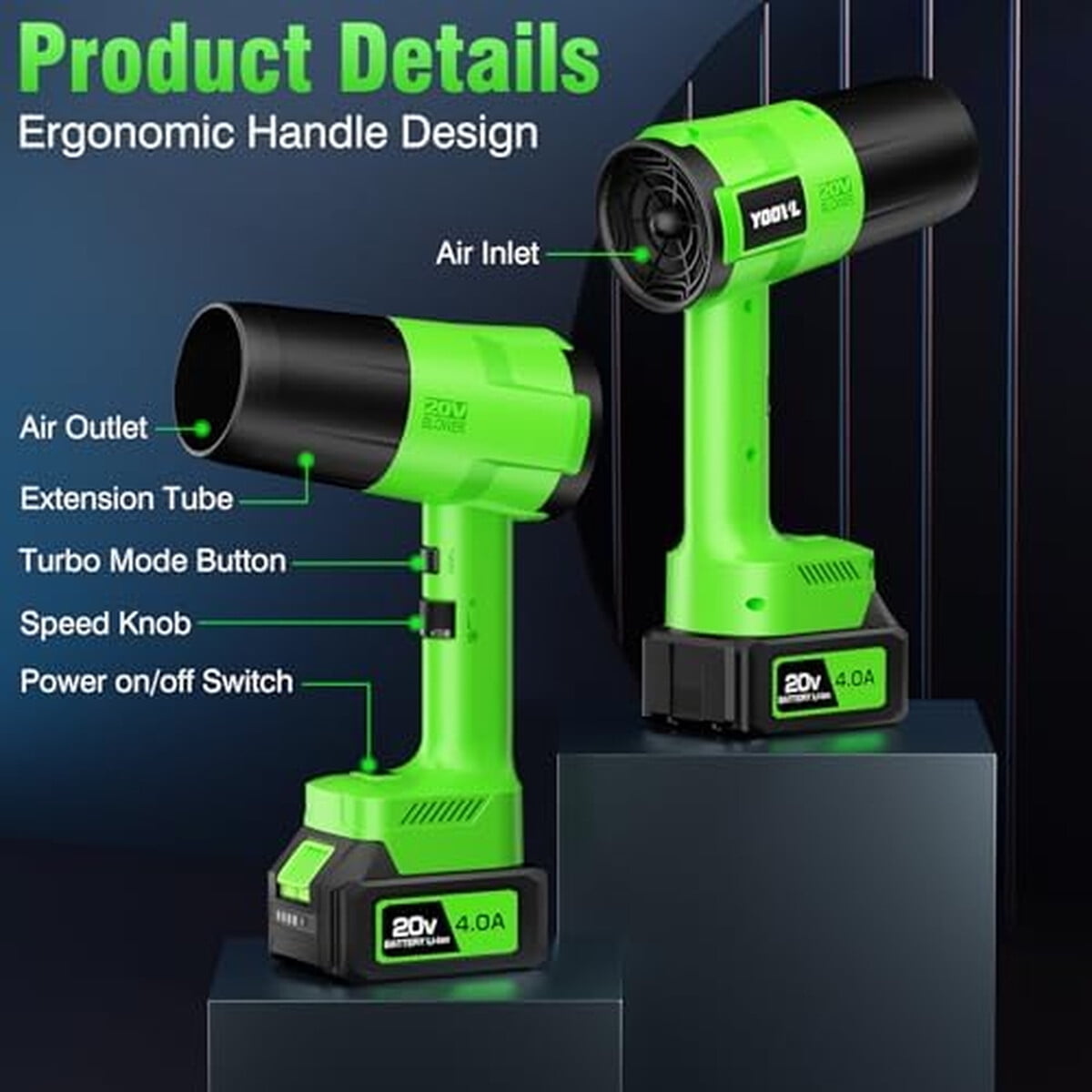 Soplador De Hojas Yoovl Lb8181 20v 2 Baterías Manual
