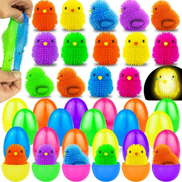 Huevo de Pascua AMENON precargado con bolas hinchables LED para pollitos, 24 unidades
