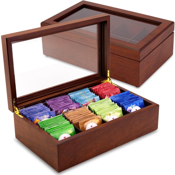 Caja de té Apace Premier Collection de madera de lujo con 8 compartimentos