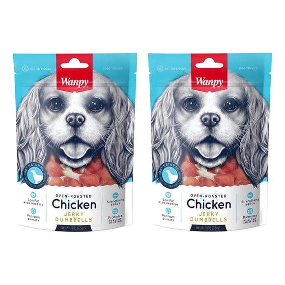 Pack X2 Snack Para Perros Wanpy Dumbbells De Pollo 100g C/u turquesa
