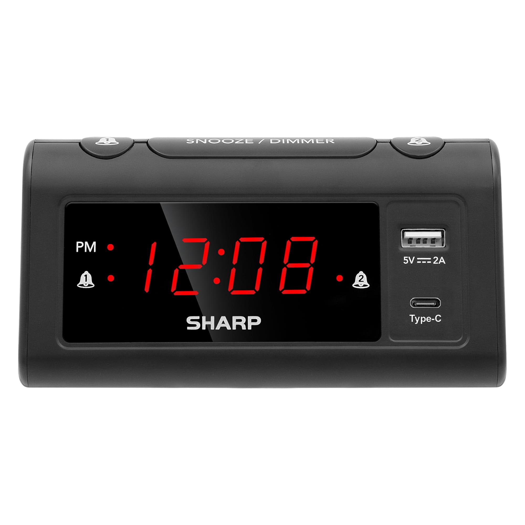 Reloj Despertador Sharp Super Fast Usb-c Con Carga Para 2 Alarmas, Color Negro