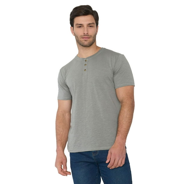 Polera Hombre Henley Slub Verde Corona