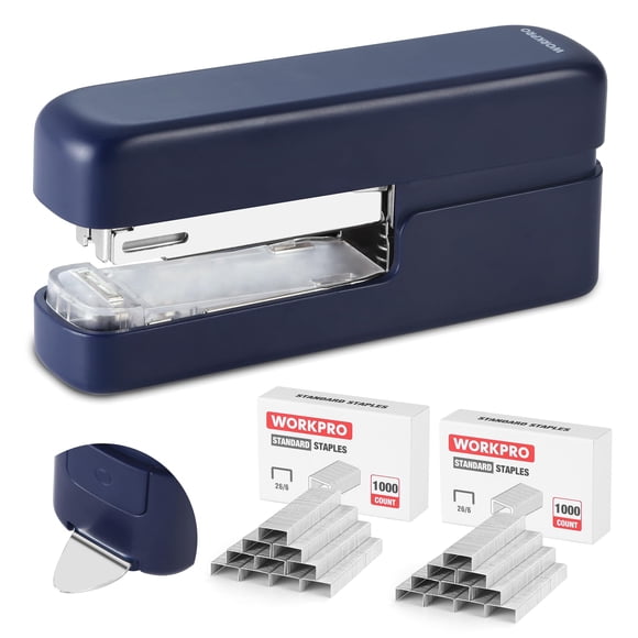 Engrapadora WORKPRO 2 en 1 azul de enganche plano