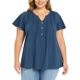 thumbnail image 1 of GRACIA Y GRANDEZA Blusa de Mujer Tallas Grandes con Pliegues al Frente y Mangas con Volantes, Cuello con Botón, Camisa Túnica Casual Elegante 2X Azul Oscuro, 1 of 6