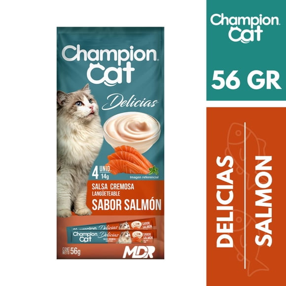 DELICIAS CREMOSAS CHAMPION CAT SABOR SALMON 56GR x6 UND