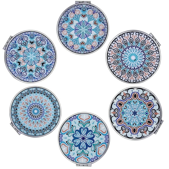 CigyYogy pequeño espejo de aumento de viaje para maquillaje, compacto, de mano, mini, de bolsillo, plegable y portátil - espejos dobles de belleza para mujer - diseños mandala surtidos - paquete de 6