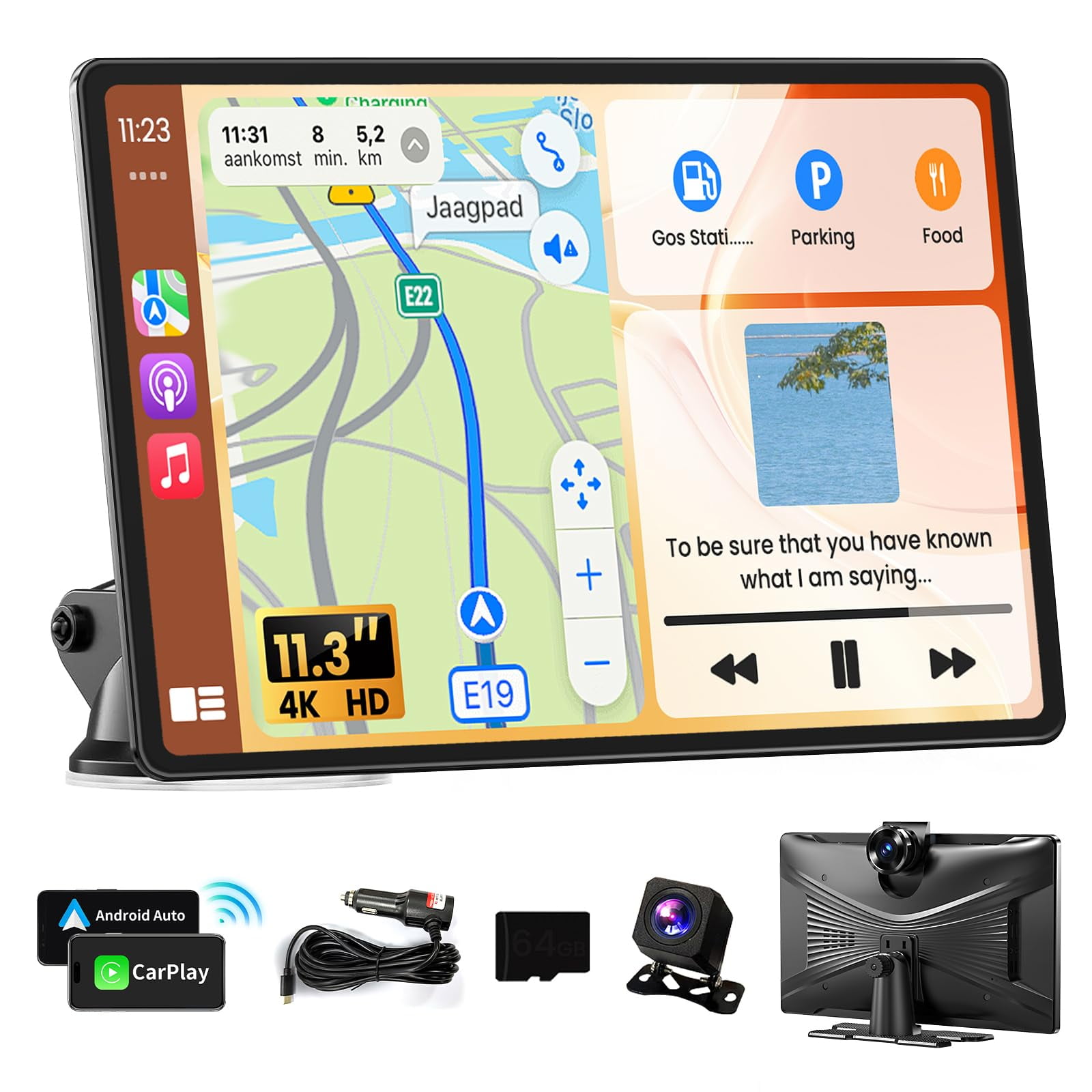 Carplay Screen M Carkumi De 11,3 Pulgadas Con Cámara De Salpicadero 4k, Gps Y Cámara De Respaldo