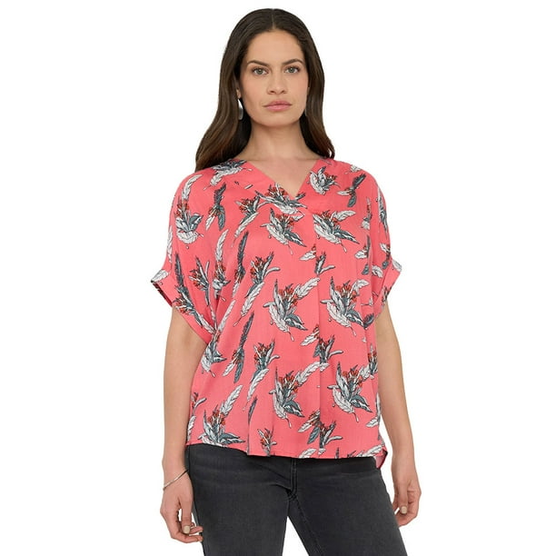 Blusa Mujer Manga Corta Coral Cuello V Corona