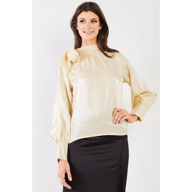 Blusa de Gasa con Mangas Obispo y Cuello Anudado El Mirage