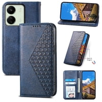 Funda Flip Foxdock Para Xiaomi Redmi 13C , Estilo Billetera Con Diseño Rombo, Correa De Mano Y Soporte, Uso Diario
