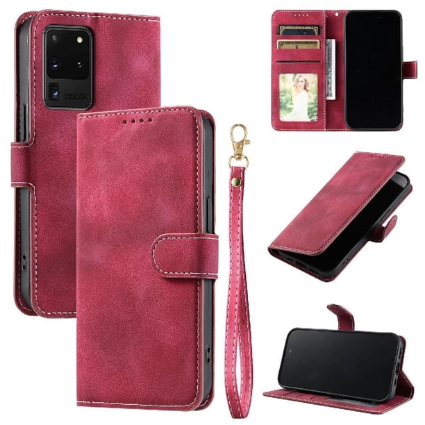 Funda Cartera para Samsung Galaxy S20 Ultra Tapa con Ranuras, Soporte y Correa Rojo