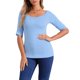 thumbnail image 1 of INSPIRE CHIC Camisetas de Mujer para Regreso a Clases con Cuello de Barco, Mangas Medias, Ajustadas, para Capas, Suaves, Talla S, Azul Claro, 1 of 6
