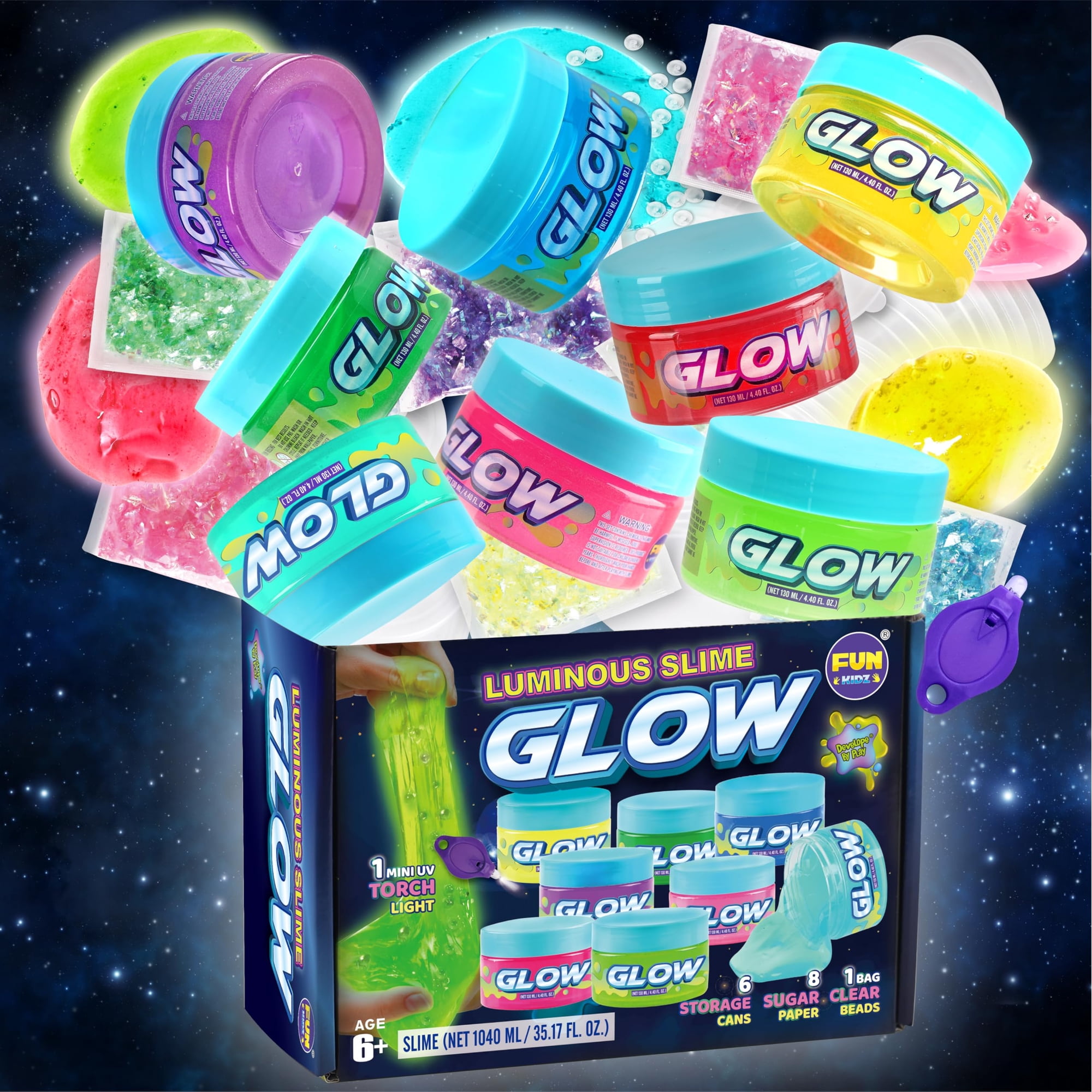 Kit De Slime Que Brilla En La Oscuridad Fun Kidz 1040 Ml Colores Neón