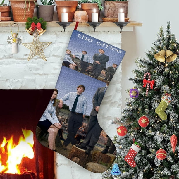 The Office TV Tema: Calcetines de Navidad, fino lino blanco para colgar en escaleras y chimenea, decoración navideña para el hogar, regalo de Navidad.54cm×38cm