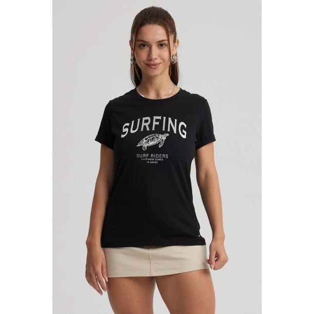Polera Mujer Gráfica Roll Up Negro / Blanco