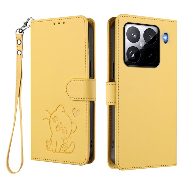 Funda de Gato tipo Libro para Xiaomi 15 Pro, Amarillo