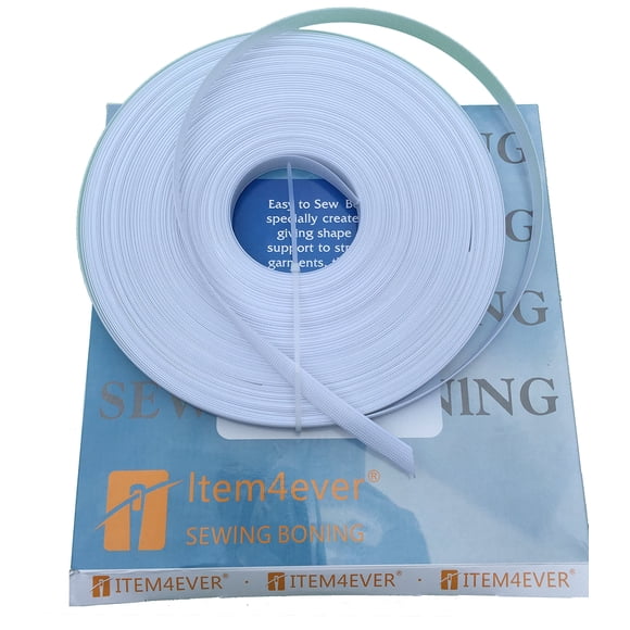 Entretela rígida (Rigilene) de poliéster 1/2" blanco – rollo de 46 m (item4ever)