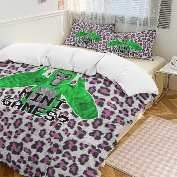 Pink Leopard Print Gorilla Tag Comforter Set Soft 3 Pcs Twin Bedding Sets Thicken for All Season