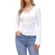 thumbnail image 2 of INSPIRE CHIC Top fruncido con cordón para mujer, estampado floral, cuello en V, manga larga, camisa ajustada XL blanca, 2 of 6
