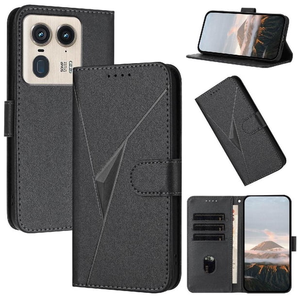 Funda Cartera Fibra de Carbono para Motorola Edge 50 Ultra con Soporte y Cierre Magnético Negro