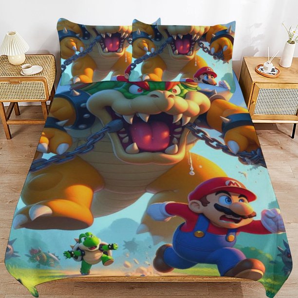 Super Mario 3-Piece Comforter Set for Bedroom Super Mario Bedding Set for Kids Adults Soft Microfiber Duvet Cover Set with Zipper Closure