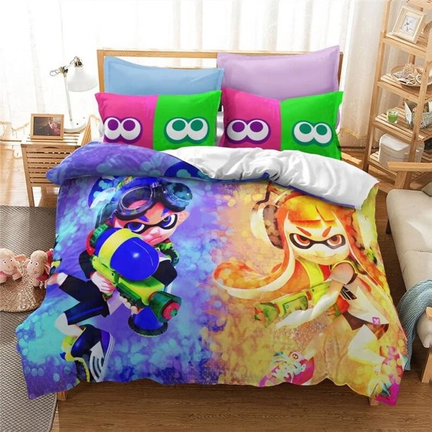 v391 Bed Sheets Splatoon Game Bedding Set,Duvet Cover Comforter Bed Set Quilt Cover Pillowcase,King Queen Twin Size Boys Girls Adults 3-Piece Bedding Set (1 Duvet Cover + 2 Pillow Shams) Bed Sheets ju