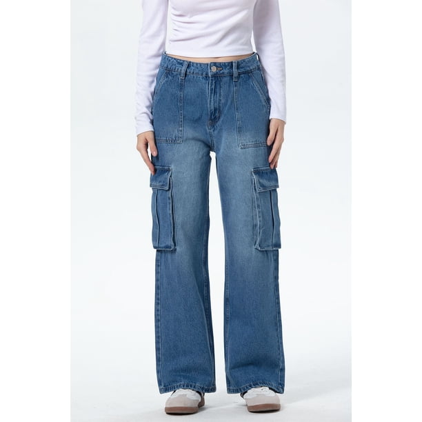 Jeans Mujer Bolsillo Calce Recto Azul