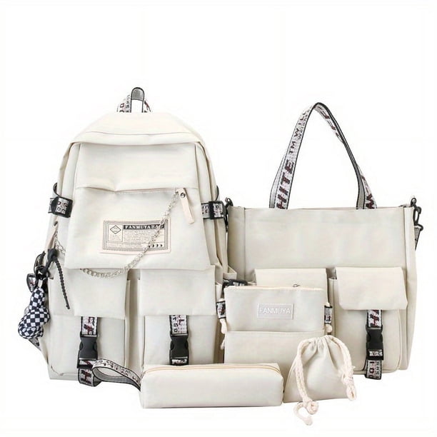 School Bag Female Primary School Students Travel Backpack Men Junior High School High School Students Korean Ins Tide Brand Large Capacity Casual Backpack Five-piece Set