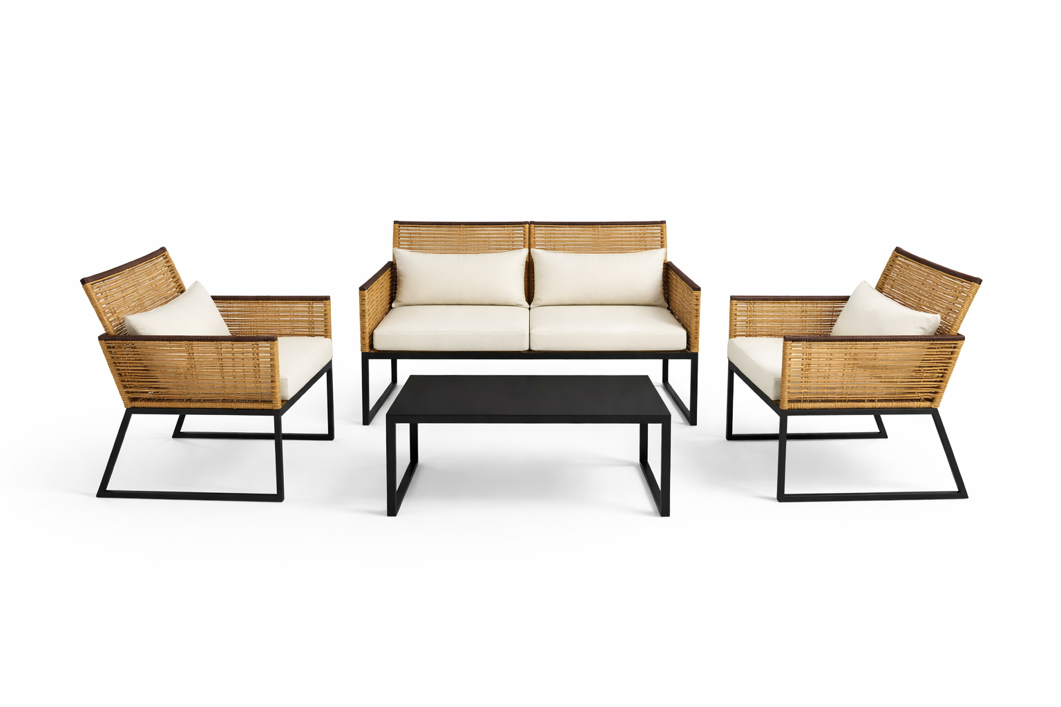 Space Home - Juego Terraza Beige Sofá + Sillas + Con Mesa Vidrio- Completo 4 Piezas