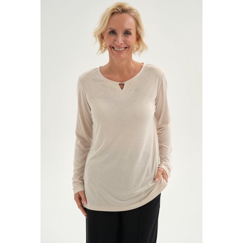 Fashionspark - Polera Mujer Lisa Manga Roll Up Beige
