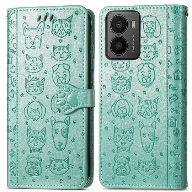 Funda Cartera FOXDOCK para HMD Fusion , Flip PU con Relieve de Gatos y Perros, Tarjetero y Soporte