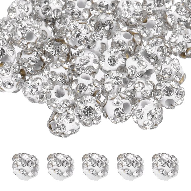 100 piezas de cuentas de estrás de 4 mm para hacer joyas, cuentas de disco brillantes, cuentas de arcilla con brillo de diamante para collar, pulsera, Navidad, blanco