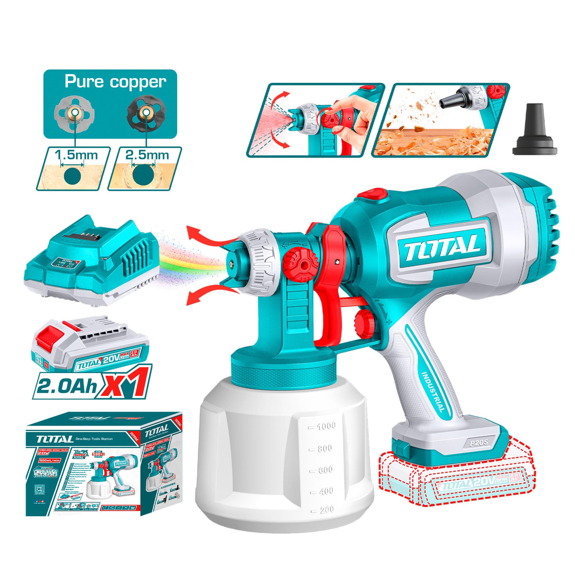 Pistola Pintar Inalambrica 20v 800ml Con Bateria Y Cargador Total