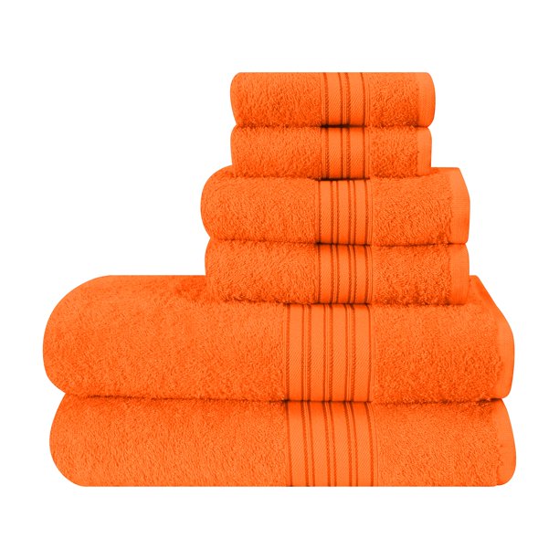 Juego de toallas BOUTIQUO, paquete de 6 paños de algodón para baño y manos, color naranja