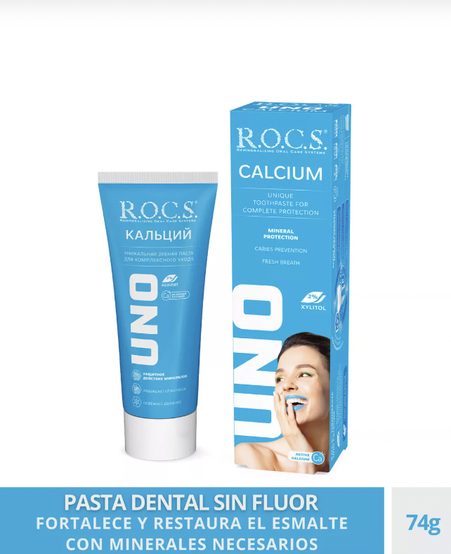 Pasta Dental Anti Caries Rocs Uno Calcium 74G Sin Fluor