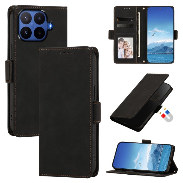 Funda Billetera Delgada para Xiaomi 17T Pro con Ranuras y Soporte Negro