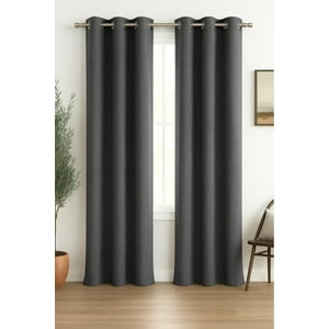 Clems - Pack 2 Cortina Engomada Termica 100% Blackout De Tipo Lino Gris Oscuro 140X225