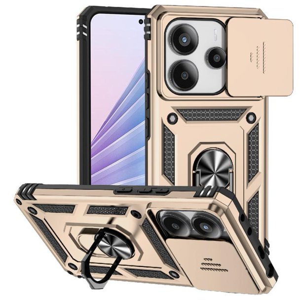 Funda Resistente Anillo Soporte Xiaomi Note 14 4G Privacidad Cámara Montaje Magnético Oro