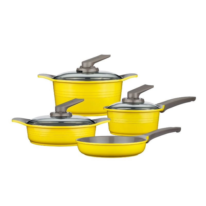 Roichen - Batería De Cocina Alumnio Fundido 7 Piezas Con 5 Capas De Cerámica Amarillo