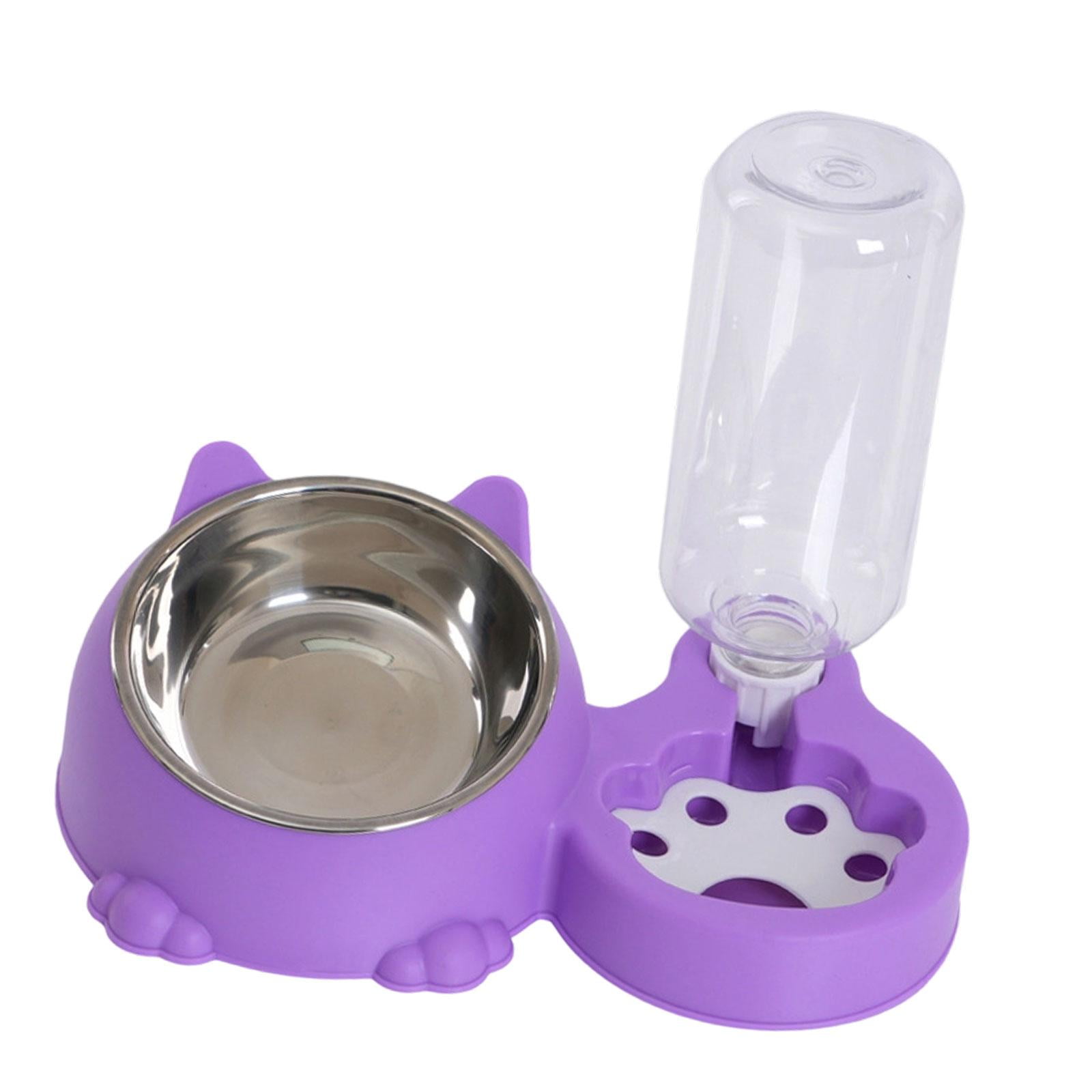 Magideal - Juego De Agua Para Gatos Con Función 2 En 1 De Comida Húmeda Y Seca, Tazón De Comida De Acero Inoxidable, Dispensador De Agua Automático, Diseño Incli Violeta