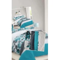 Casadeliacl - Cubrecama Quilt Sherpa 2Pl Turquesa Gris Y Blanco Diseño Floral Turquesa Gris