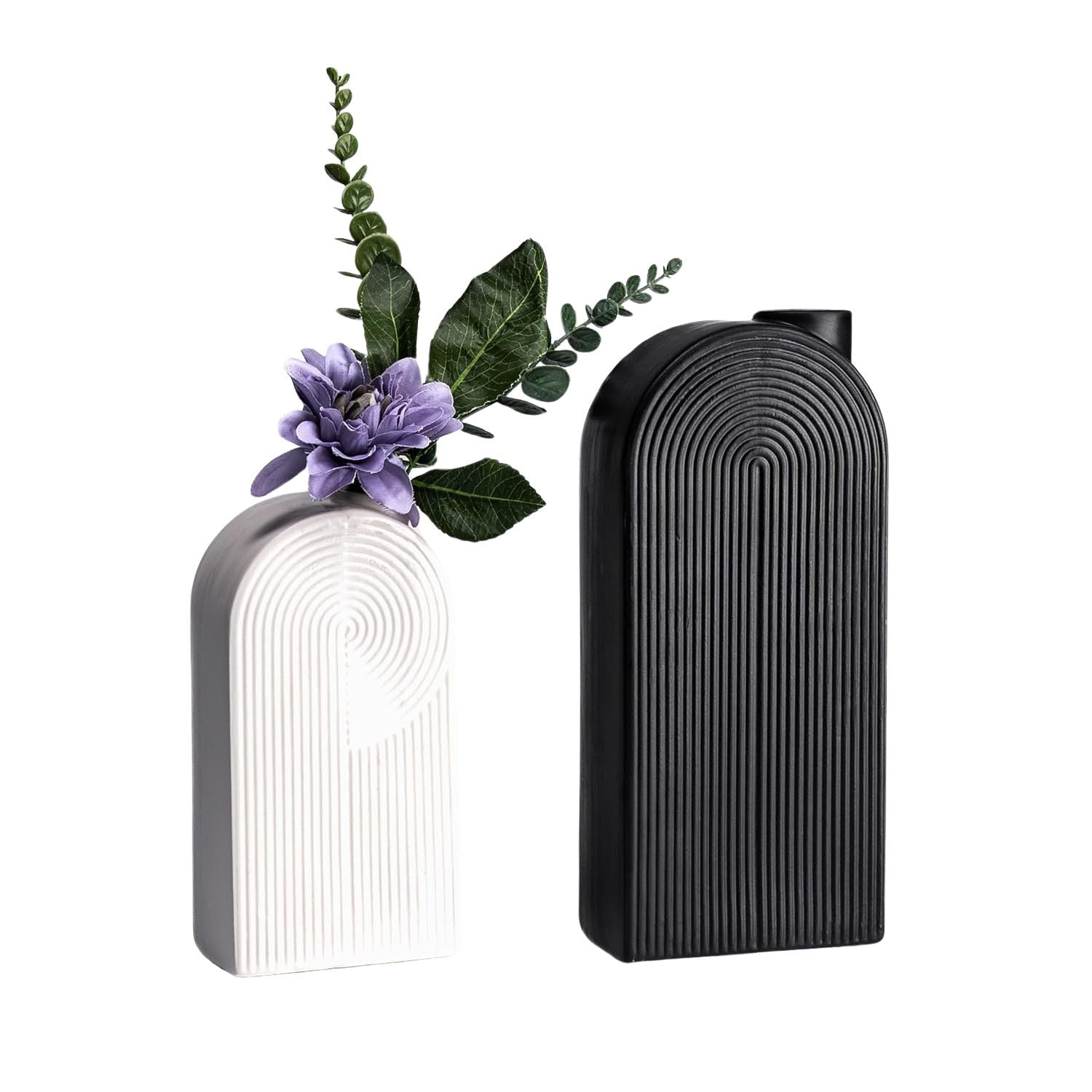 Homeessentials - Set 2 Jarrones De Cerámica Geométricos